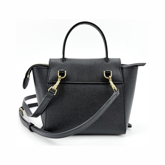 Celine Belted Zip Satchel Studded Leather and Canvas, Black, Calfskin, Handbag
