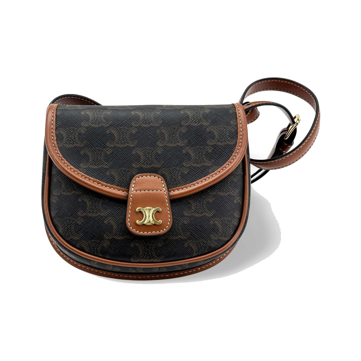 Celine Besace Flap Triomphe Coated Canvas, Black, Calfskin, Handbag