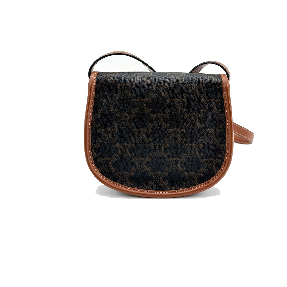 Celine Besace Flap Triomphe Coated Canvas, Black, Calfskin, Handbag