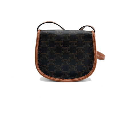 Celine Besace Flap Triomphe Coated Canvas, Black, Calfskin, Handbag