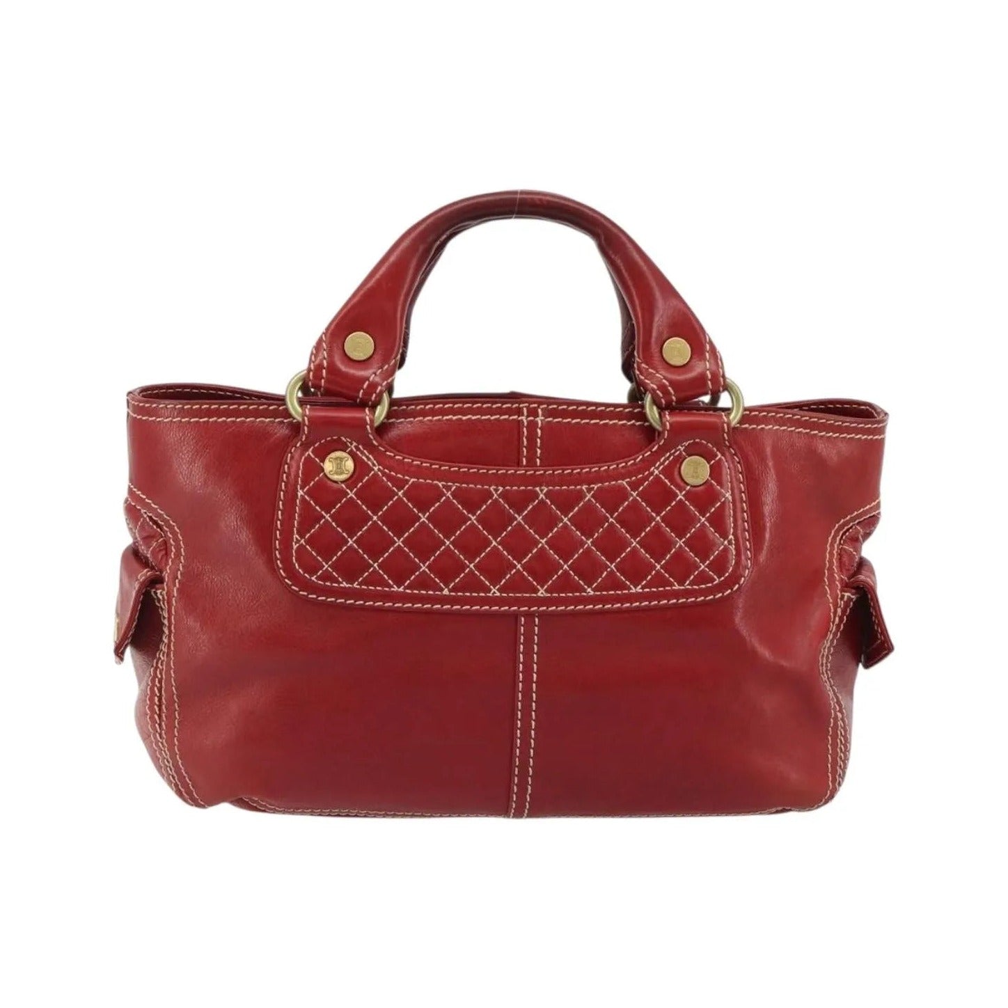 Celine Boogie Satchel Leather, Red, Leather, Handbag