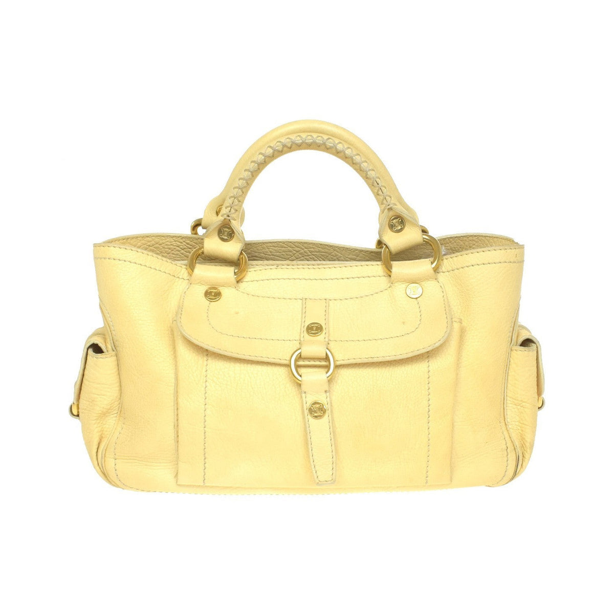 Celine Boogie Satchel Leather, Yellow, Leather, Handbag