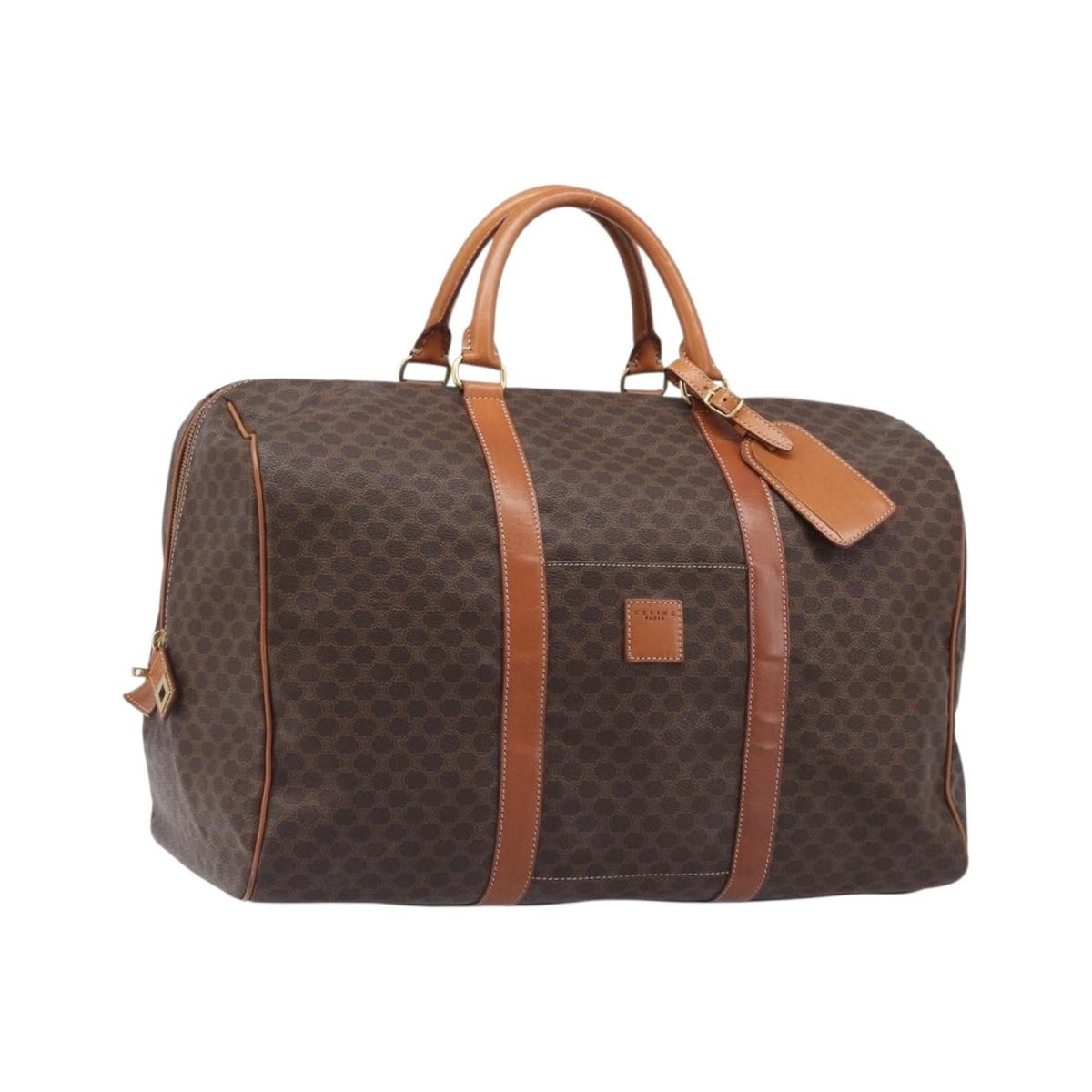 Celine Boston Triomphe Coated Canvas, Brown, Canvas, Handbag