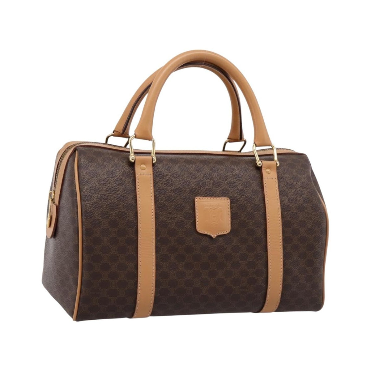 Celine Boston Triomphe XL Coated Canvas, Brown, PVC, Handbag