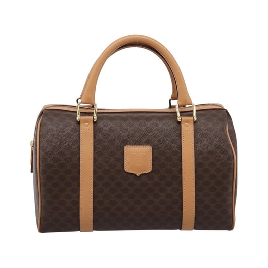 Celine Boston Triomphe XL Coated Canvas, Brown, PVC, Handbag