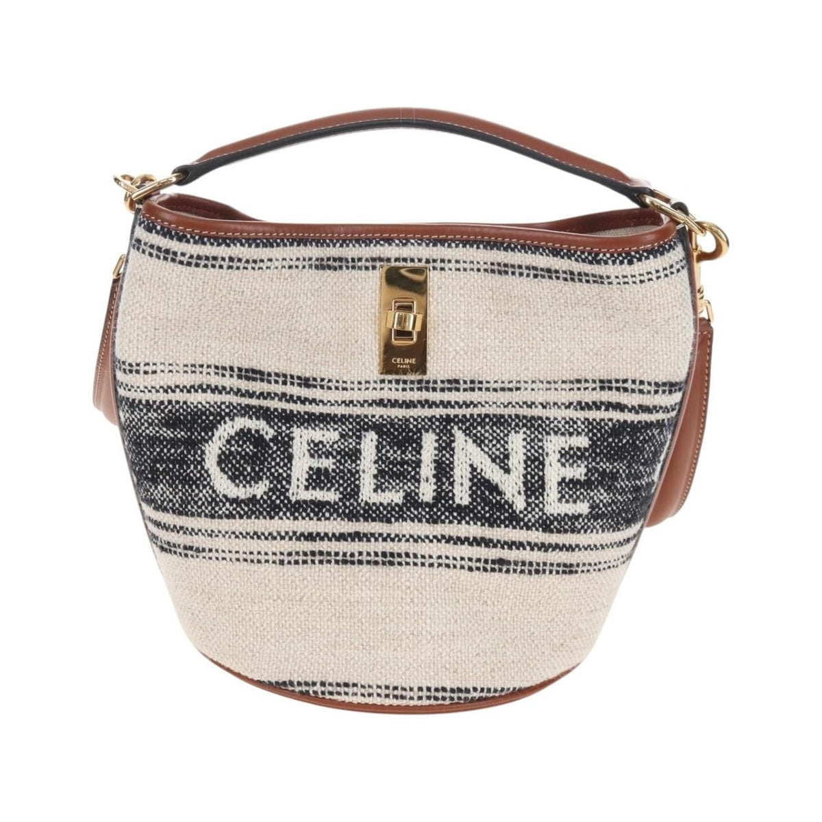 Celine Bucket 16 Raffia, Beige, Canvas, Handbag
