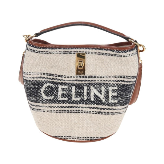 Celine Bucket 16 Raffia, Beige, Canvas, Handbag