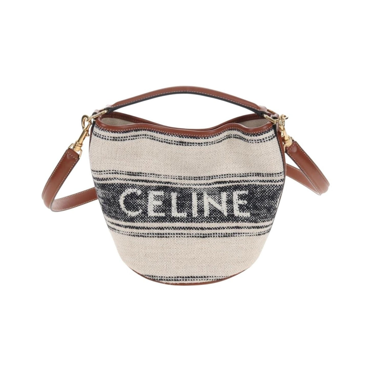 Celine Bucket 16 Raffia, Beige, Canvas, Handbag