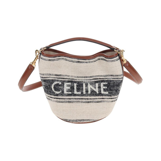 Celine Bucket 16 Raffia, Beige, Canvas, Handbag