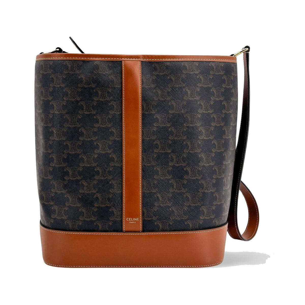 Celine Bucket Triomphe Coated Canvas, Black, Canvas, Shoulder Bag