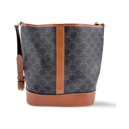 Celine Bucket Triomphe Coated Canvas, Black, Canvas, Shoulder Bag