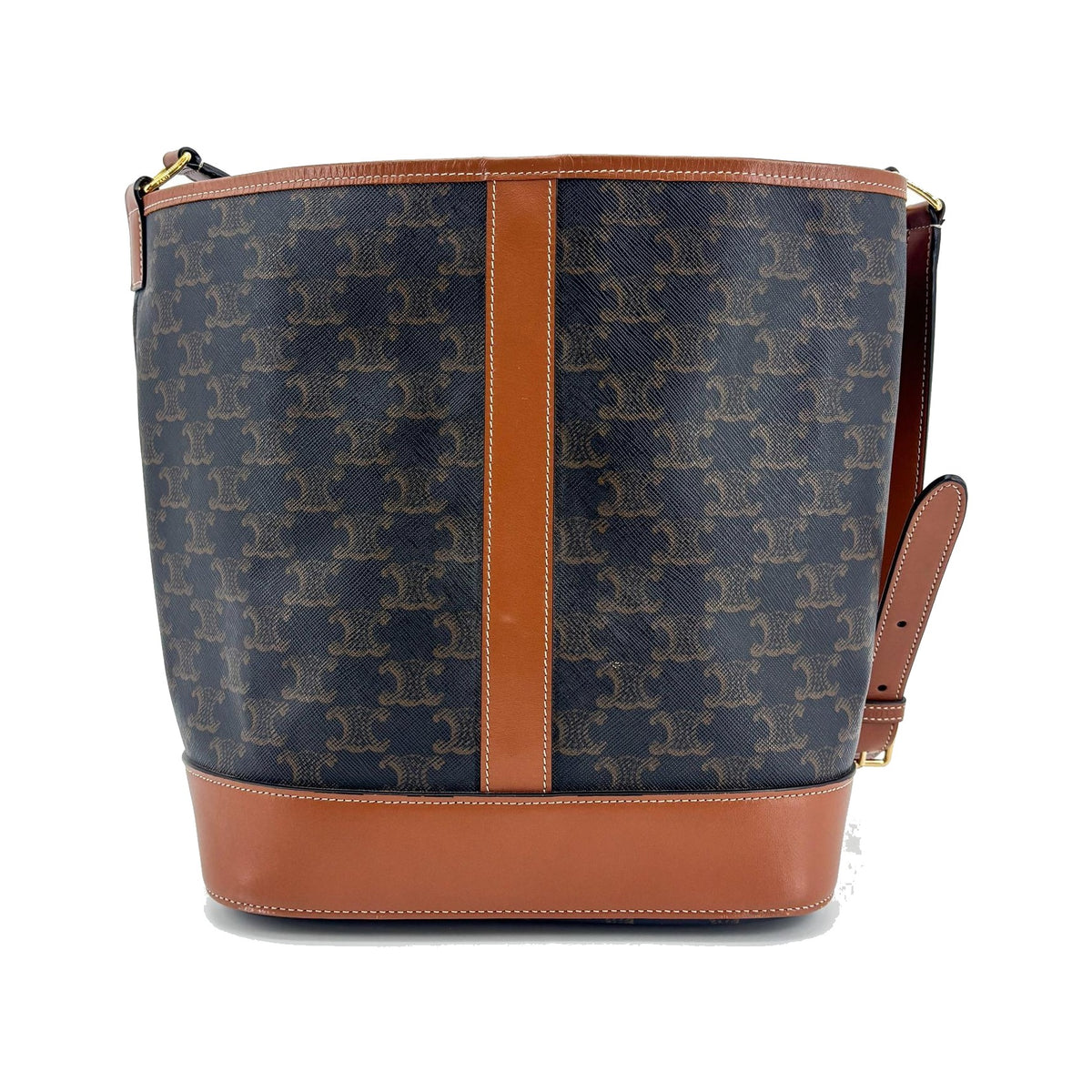 Celine Bucket Triomphe Coated Canvas, Black, Canvas, Shoulder Bag