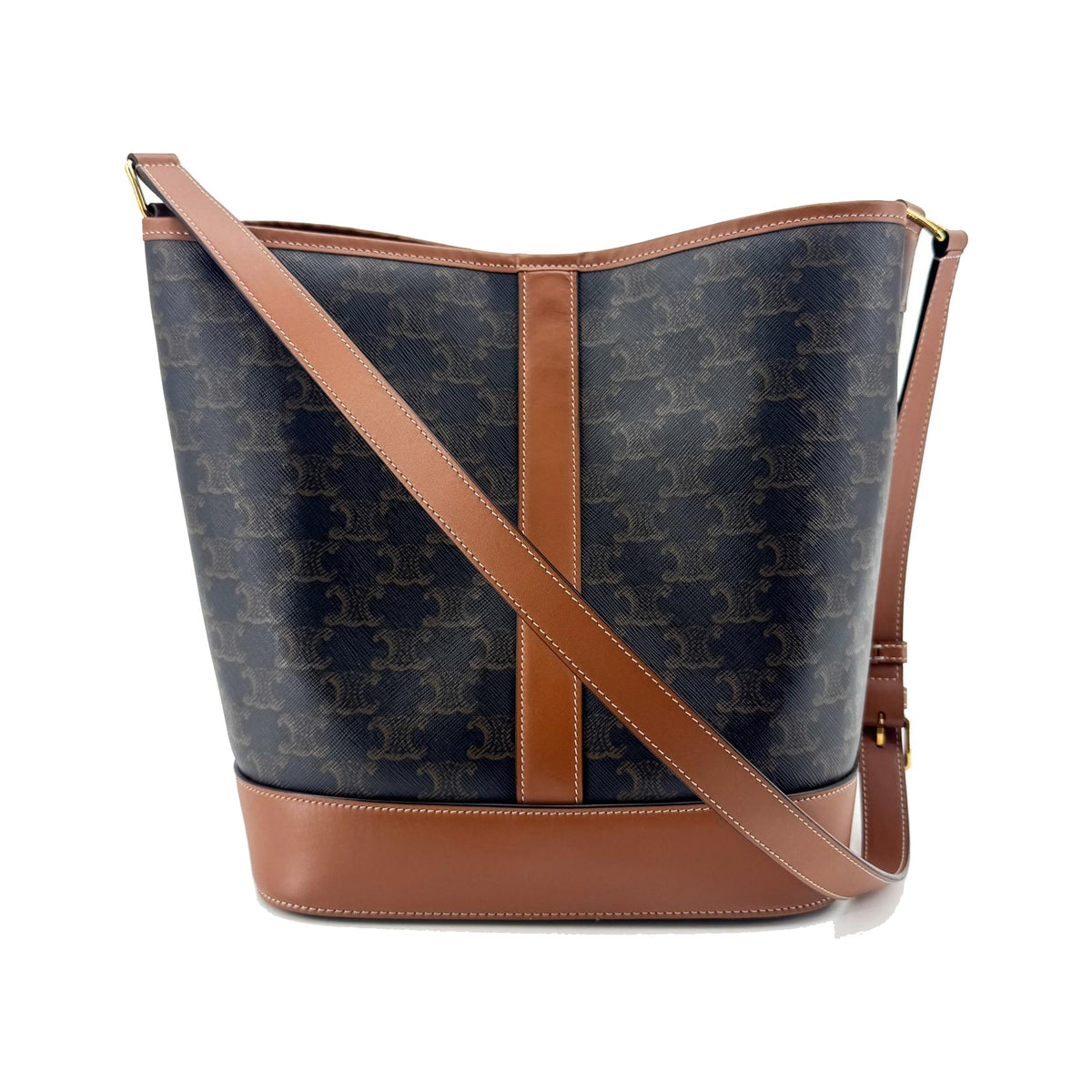 Celine Bucket Triomphe Coated Canvas, Brown, Canvas, Shoulder Bag