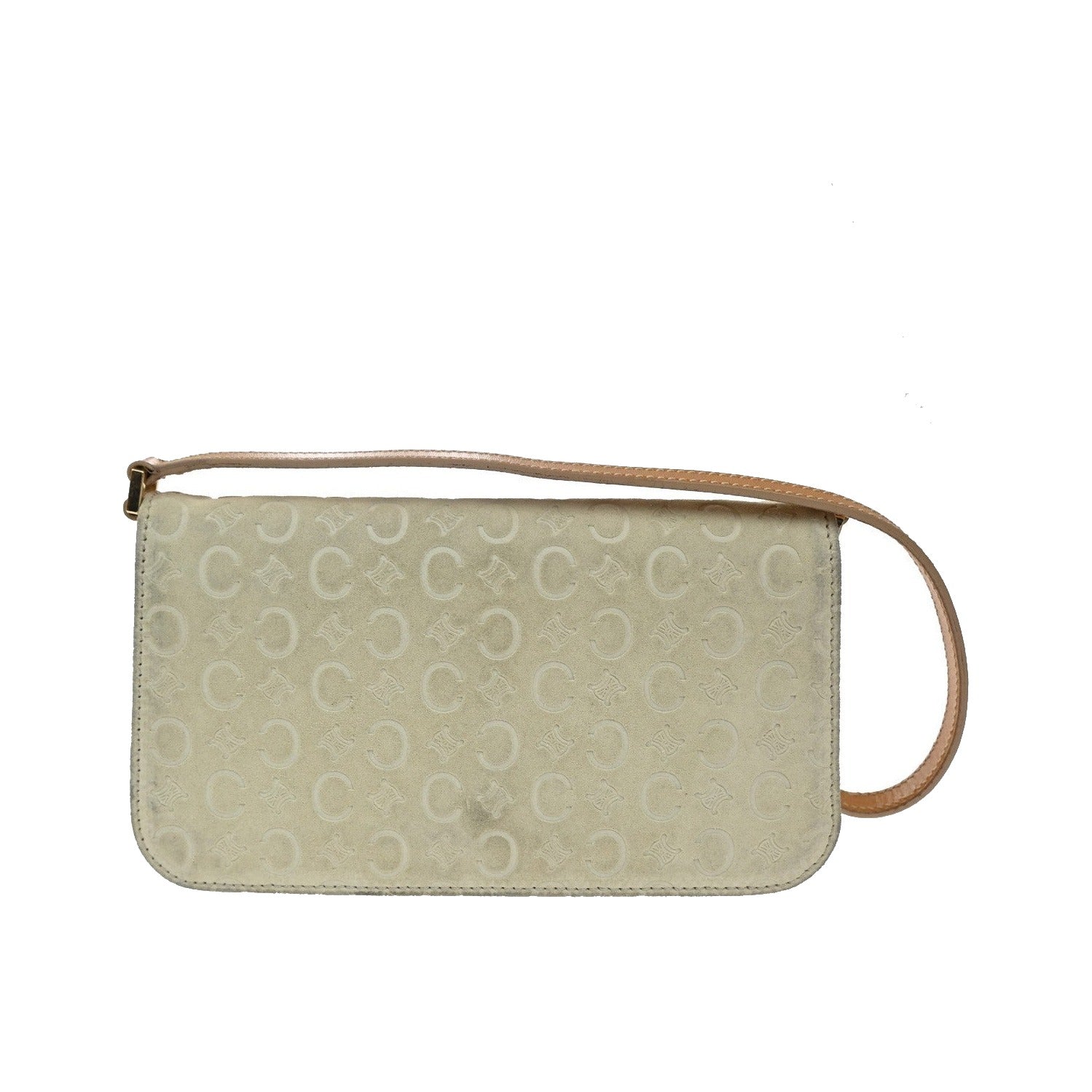 Celine C Macadam Shoulder Suede, Beige, Suede, Clutch