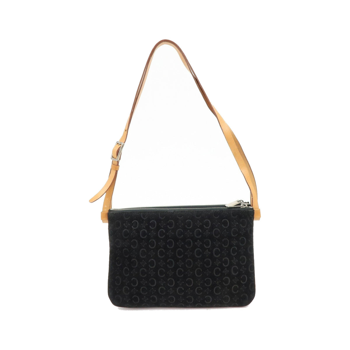 Celine C Macadam Shoulder Suede, Black, Suede, Handbag