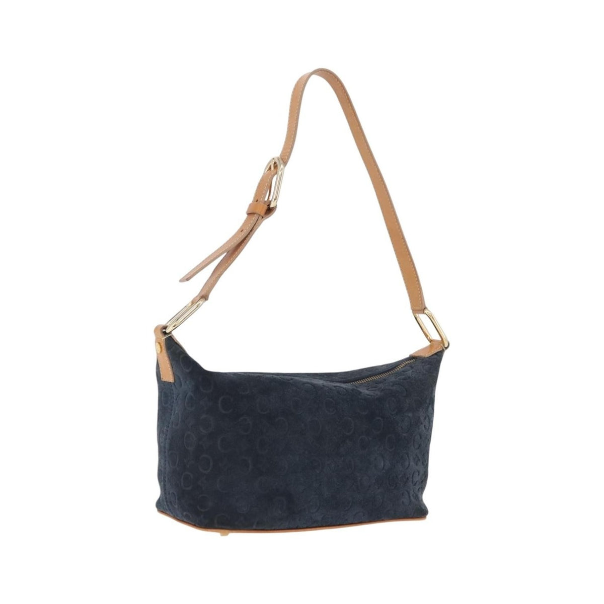 Celine C Macadam Shoulder Suede, Navy, Suede, Handbag