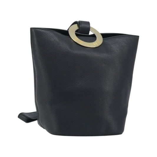 Celine Circle Logo Leather, Black, Leather, Handbag