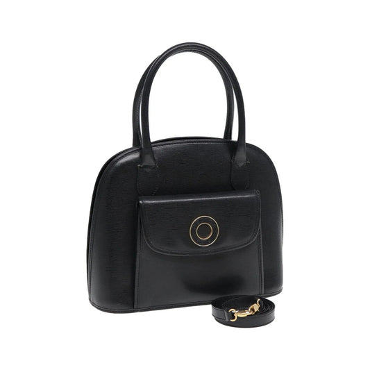 Celine Circle Logo Leather, Black, Leather, Handbag