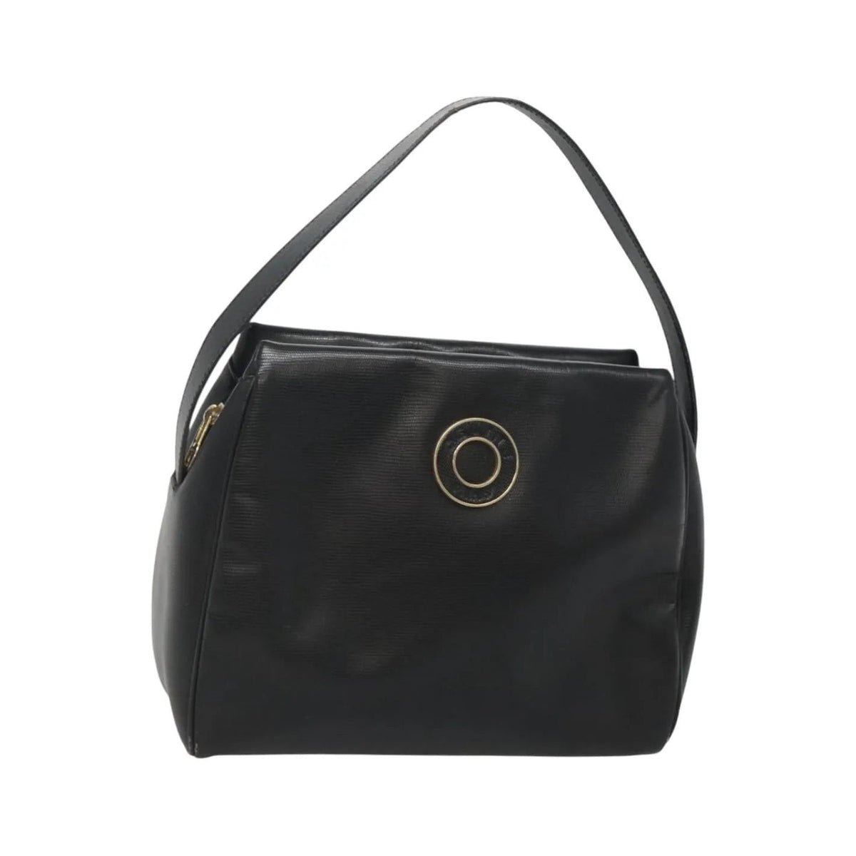 Celine Circle Logo Leather, Black, Leather, Handbag