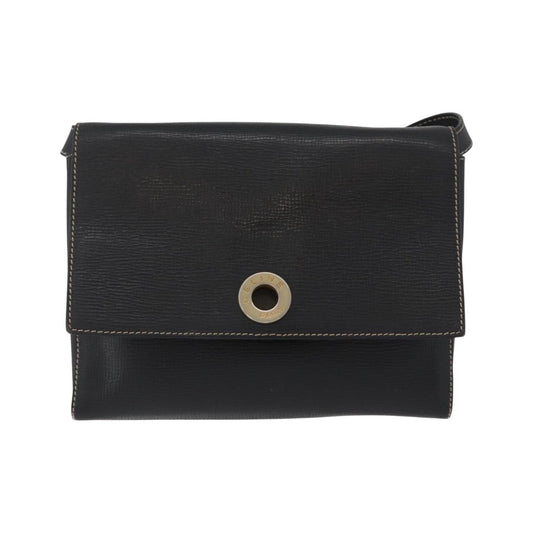 Celine Circle Logo Leather, Black, Leather, Shoulder Bag