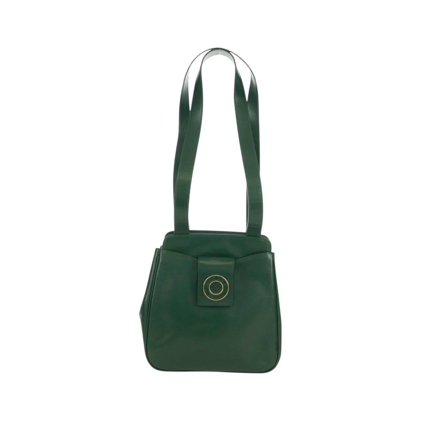 Celine Circle Logo Leather, Green, Leather, Shoulder Bag