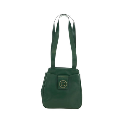 Celine Circle Logo Leather, Green, Leather, Shoulder Bag