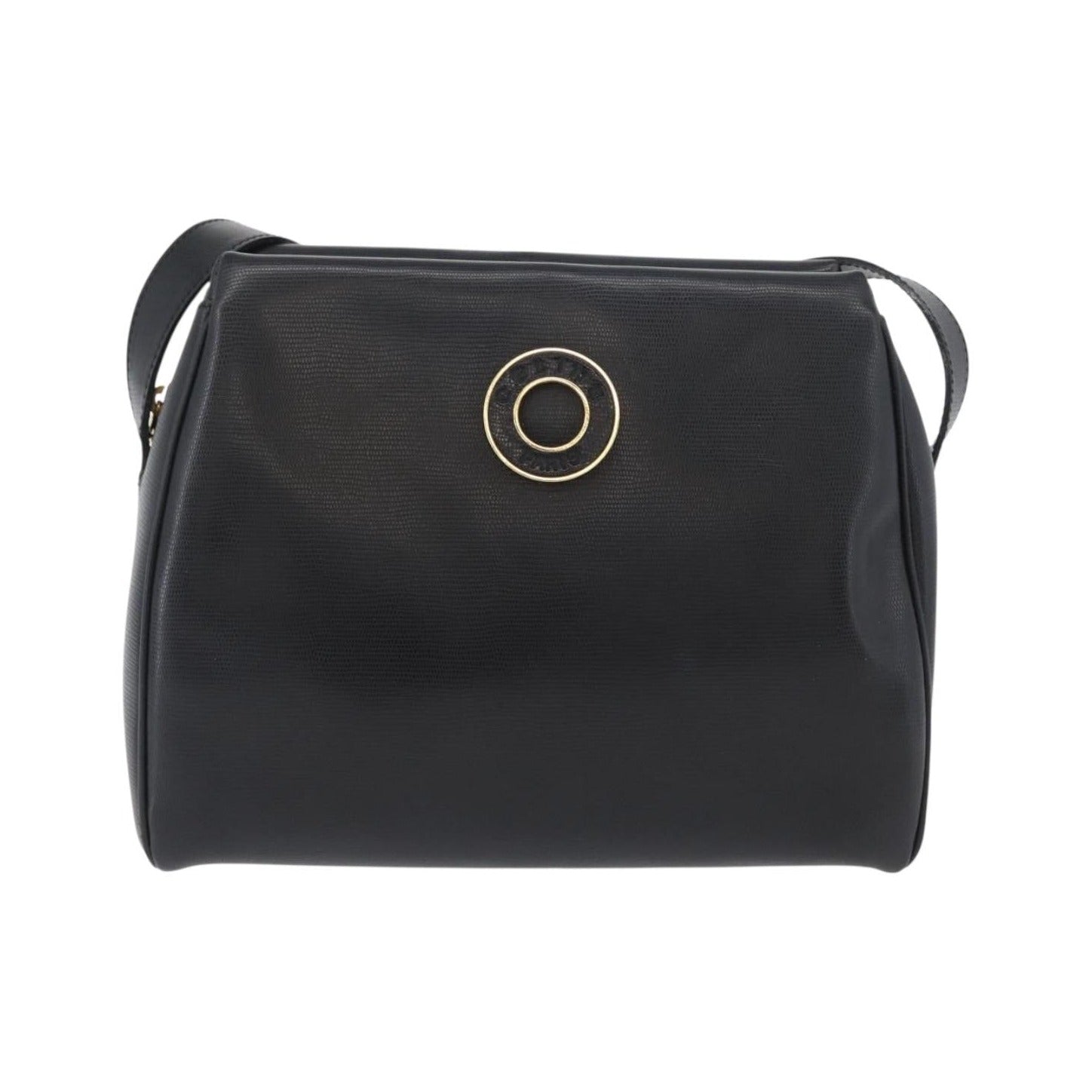 Celine Circle Logo Leather, Black, Leather, Shoulder Bag