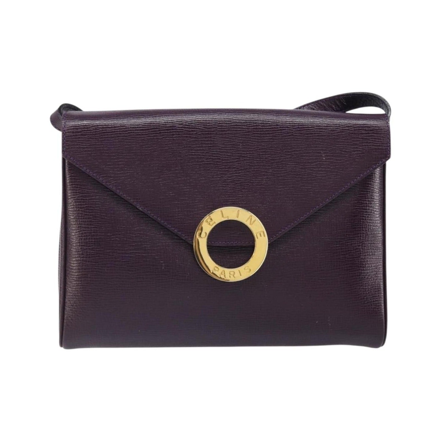 Celine Circle Logo Leather, Purple, Leather, Shoulder Bag