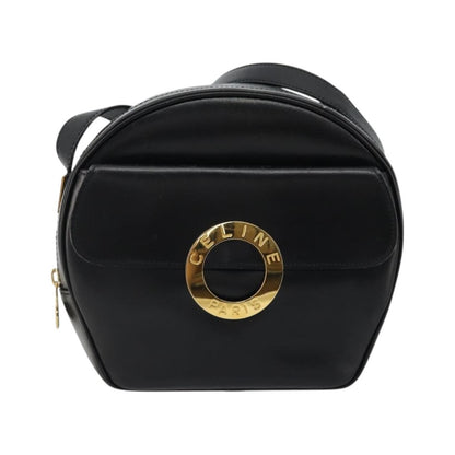 Celine Circle Logo Leather, Black, Leather, Shoulder Bag