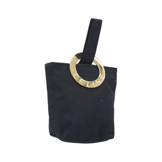 Celine Circle Logo Pouch Canvas, Black, Canvas, Clutch