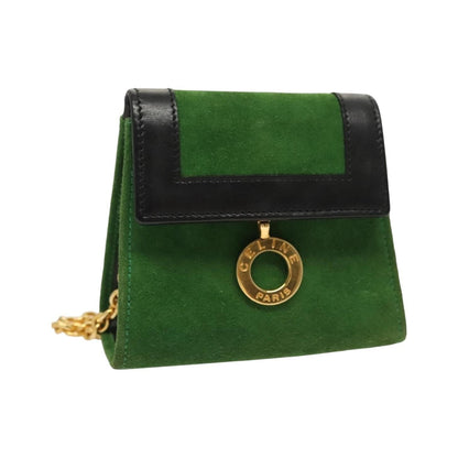 Celine Circle Logo Suede, Green, Suede, Clutch