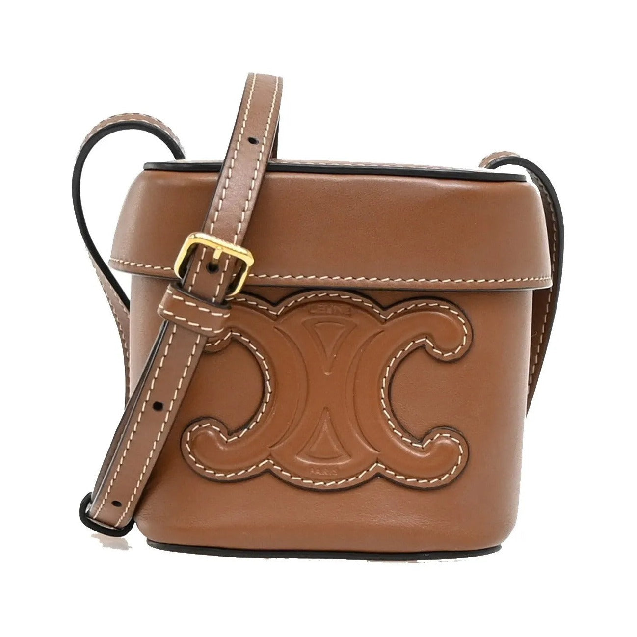 Celine Cuir Triomphe Box Leather, Brown, Leather, Handbag