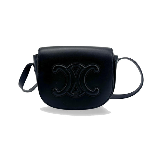 Celine Cuir Triomphe Folco Leather, Black, Calfskin, Handbag