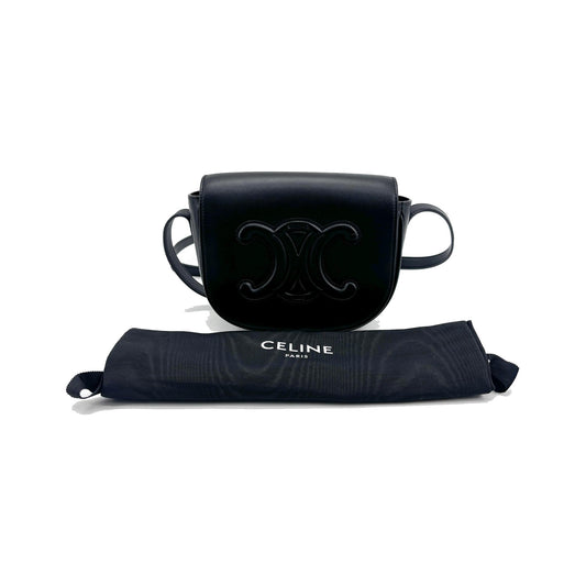 Celine Cuir Triomphe Folco Leather, Black, Calfskin, Handbag