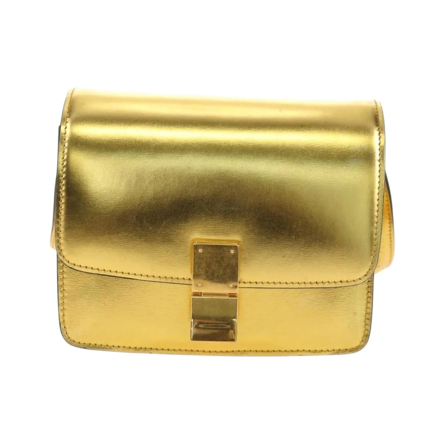 Celine Flap Shoulder Leather, Gold, Leather, Shoulder Bag