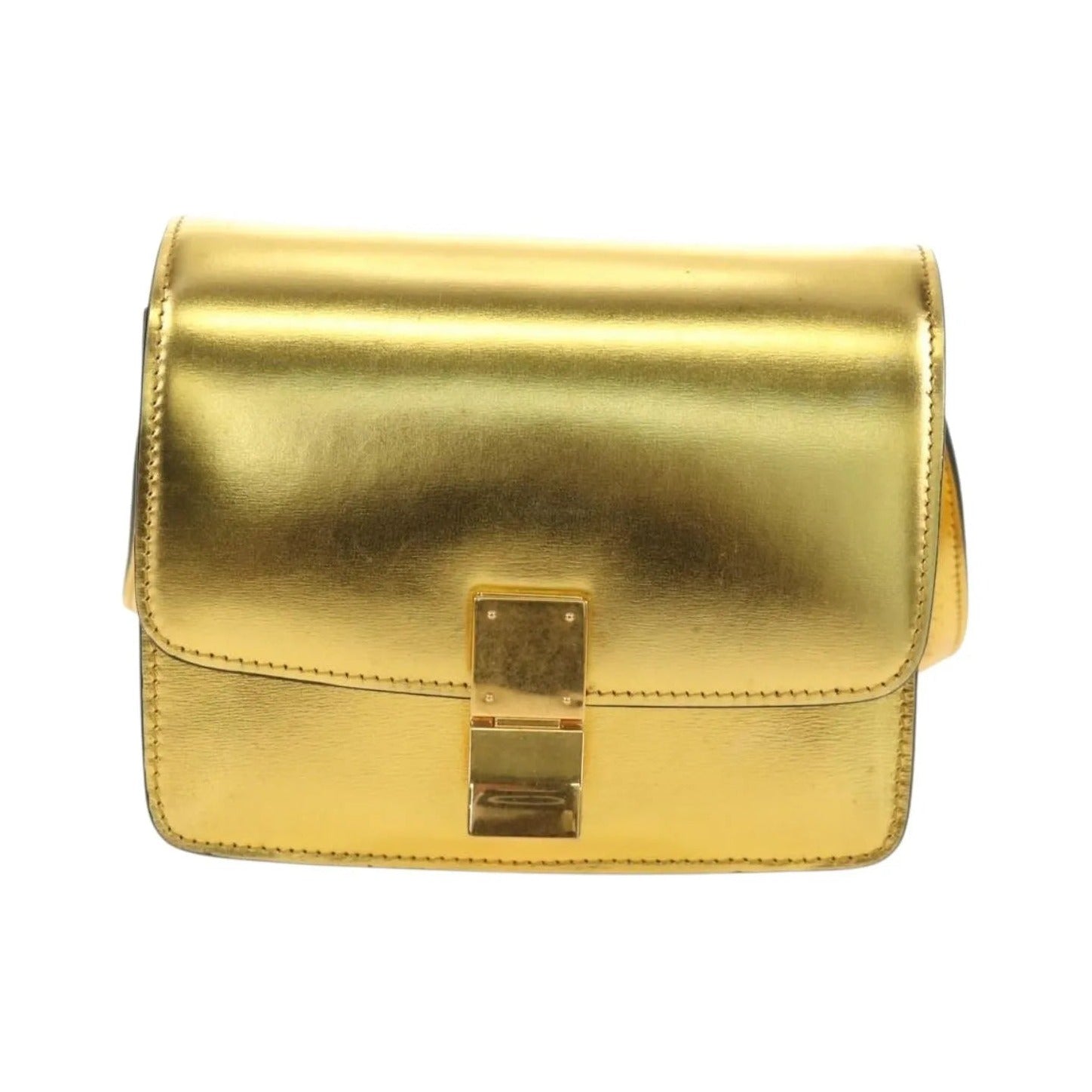 Celine Flap Shoulder Leather, Gold, Leather, Shoulder Bag