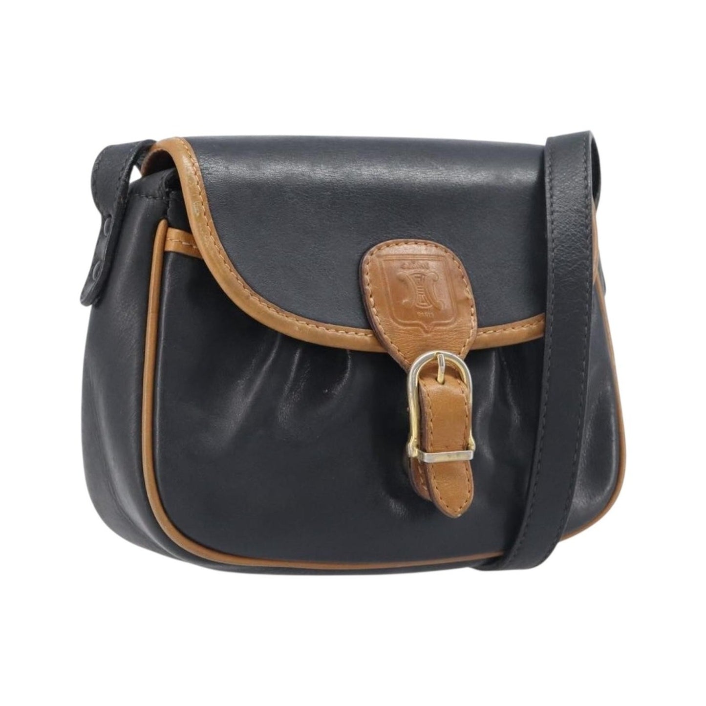 Celine Flap Shoulder Leather, Black, Leather, Shoulder Bag