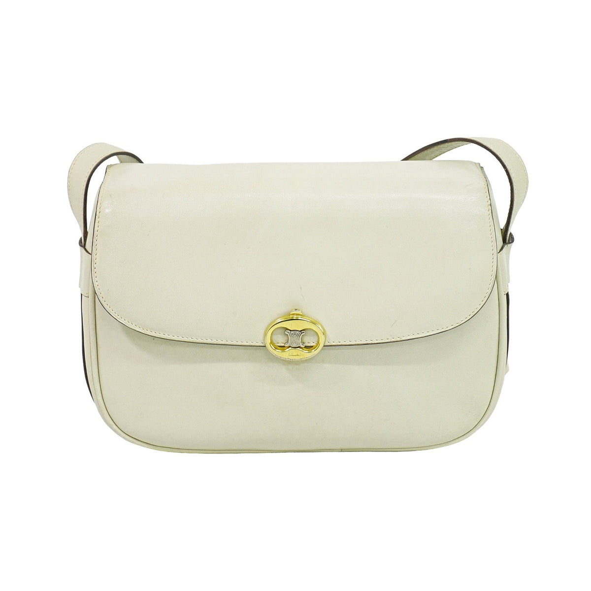 Celine Flap Shoulder Leather, Beige, Leather, Shoulder Bag