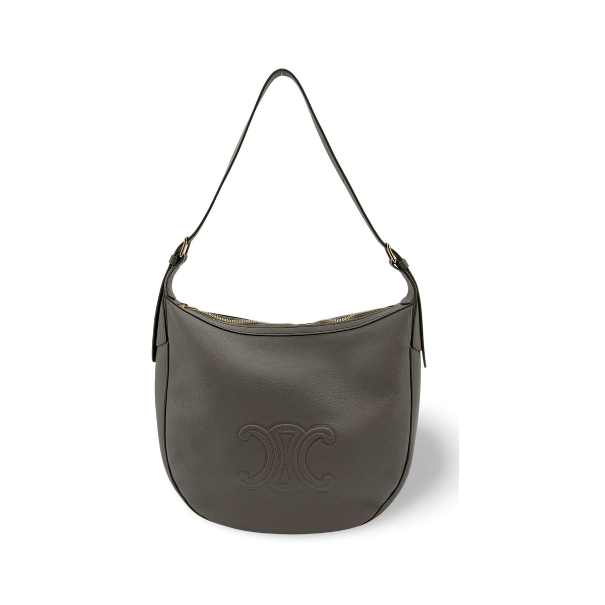 Celine Heloise Triomphe Embossed Leather, Gray, Leather, Shoulder Bag
