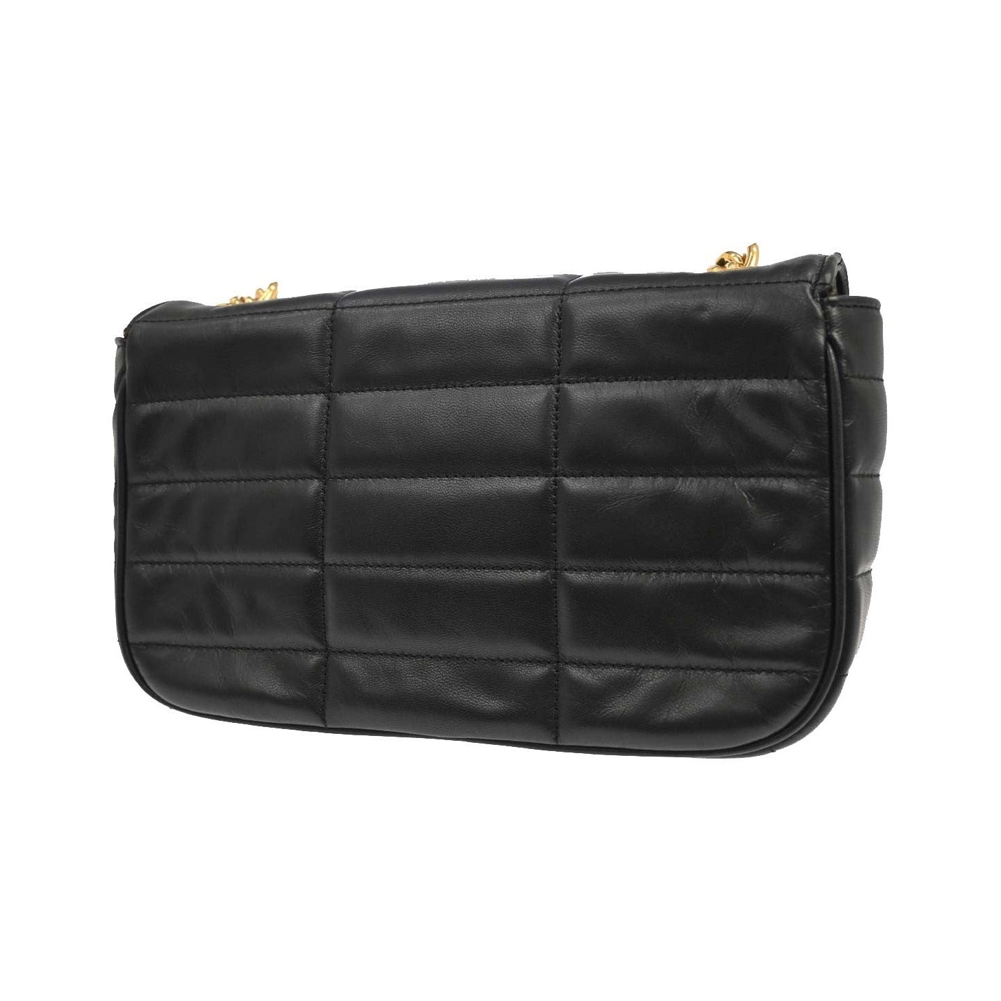 Celine Logo Chain Flap Quilted Goatskin, Black, Leather, Shoulder Bag