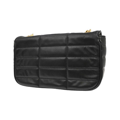 Celine Logo Chain Flap Quilted Goatskin, Black, Leather, Shoulder Bag