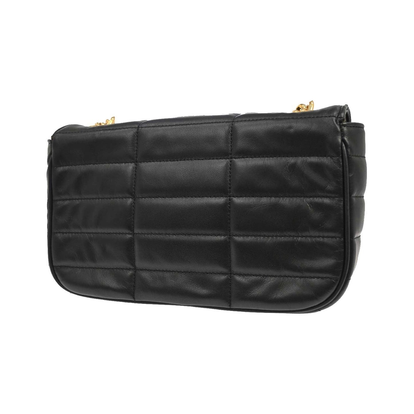Celine Logo Chain Flap Quilted Goatskin, Black, Leather, Shoulder Bag