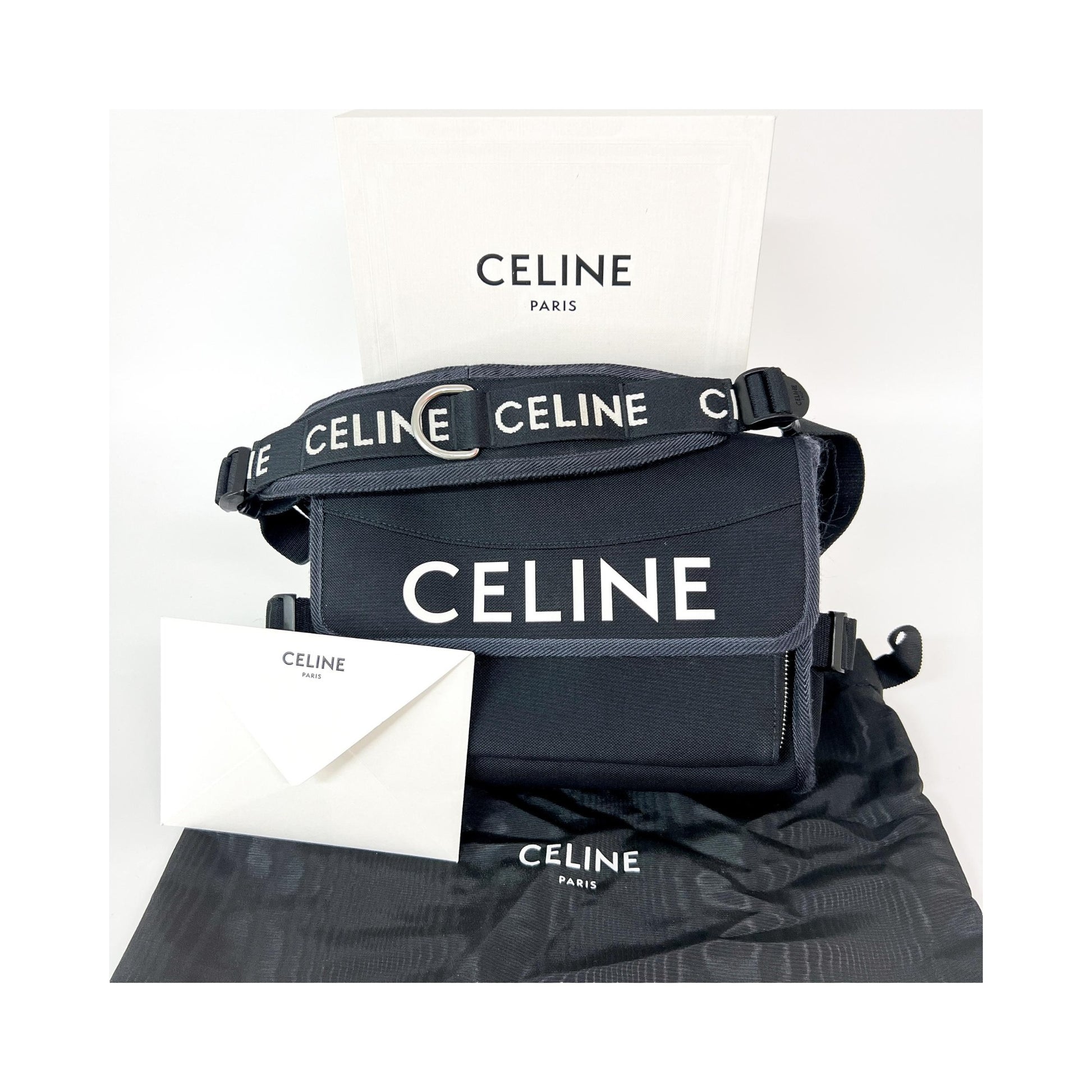 Celine Logo Trekking Messenger Nylon, Black, Nylon, Crossbody Bag