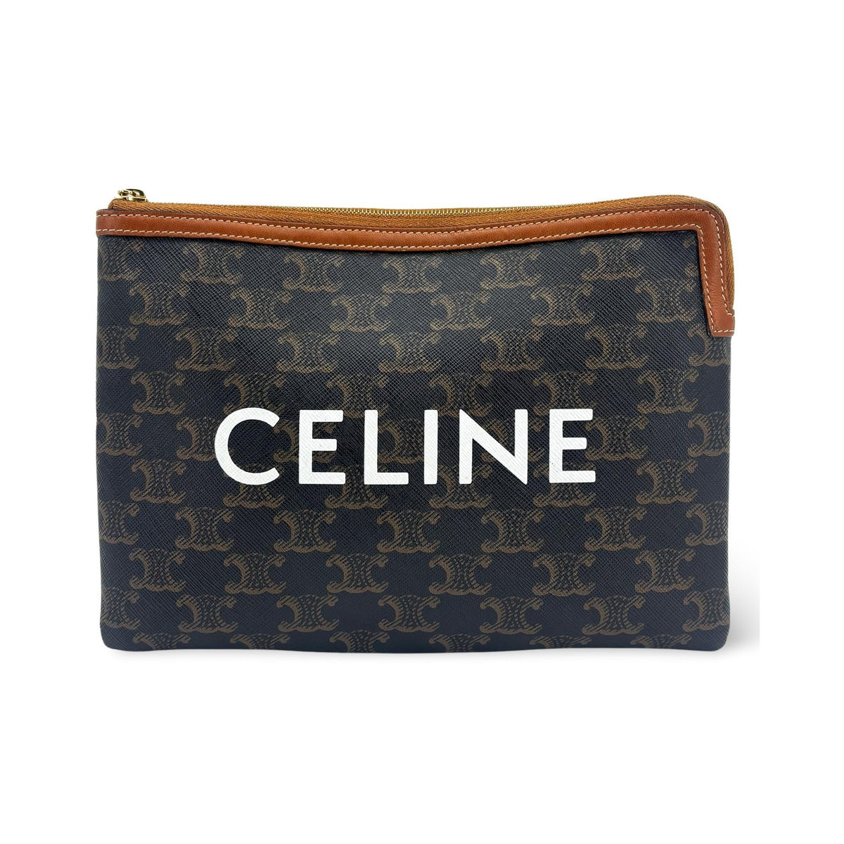 Celine Logo Zip Wristlet Triomphe Coated Canvas, Black, Canvas, Clutch