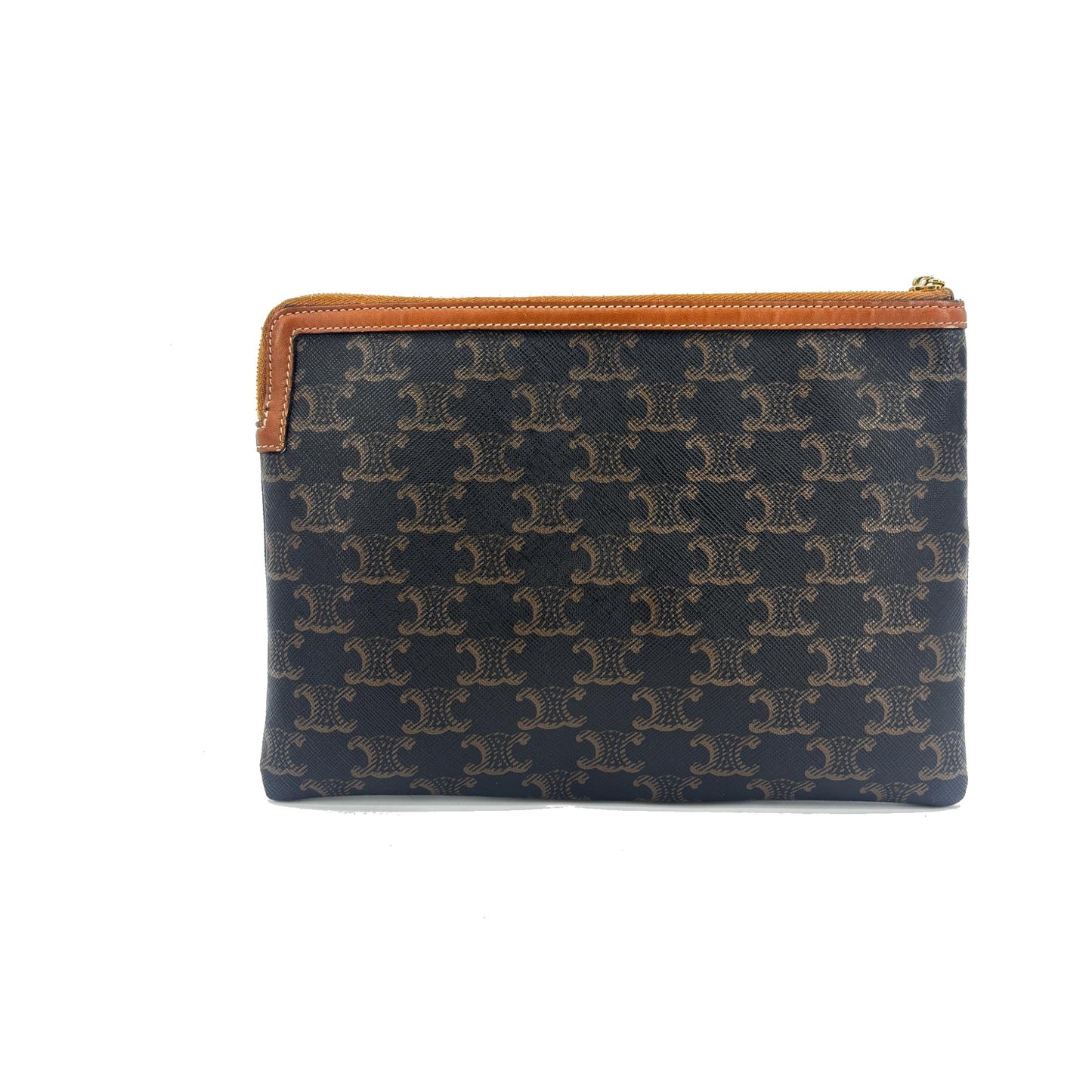 Celine Logo Zip Wristlet Triomphe Coated Canvas, Black, Canvas, Clutch