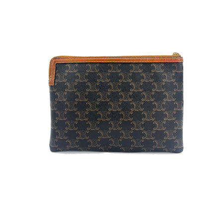 Celine Logo Zip Wristlet Triomphe Coated Canvas, Black, Canvas, Clutch