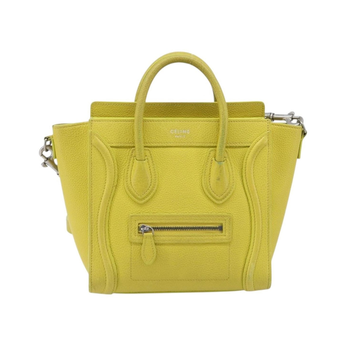 Celine Luggage Grainy Leather, Yellow, Leather, Handbag