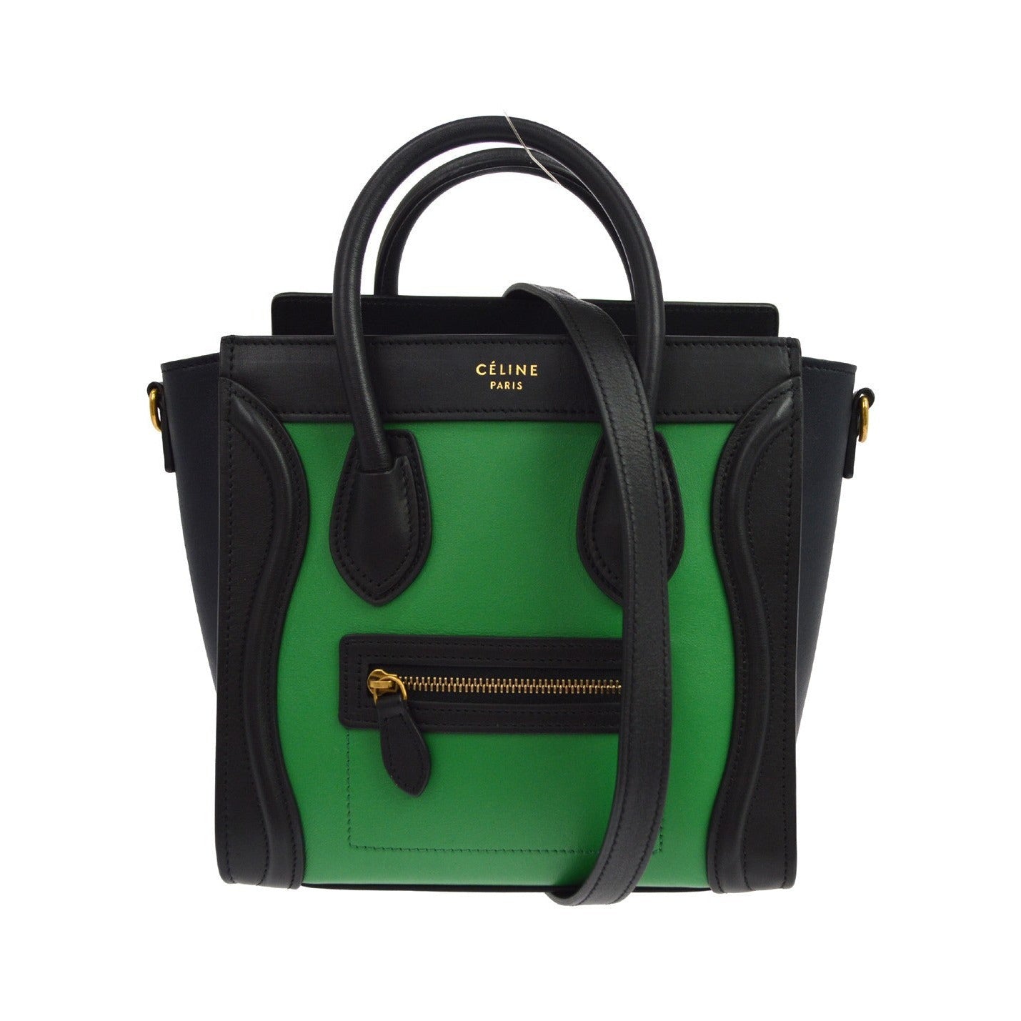 Celine Luggage Leather, Green, Leather, Handbag