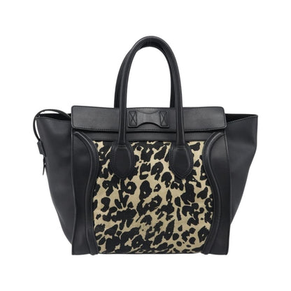 Celine Luggage Printed Canvas and Leather, Black, Leather, Handbag
