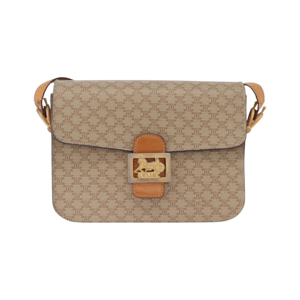 Celine Macadam Canvas, Beige, Canvas, Shoulder Bag